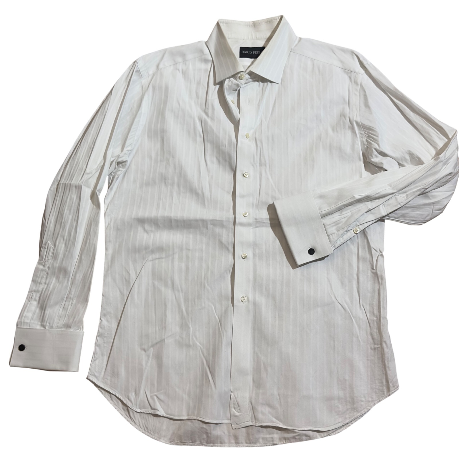 Dario Perla Custom Made White Striped Dress Shirt French Cuff Mens
